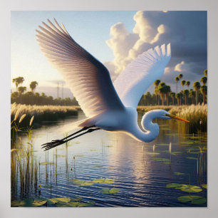 Affiche Majestic Great Egret dans les terres humides paisi