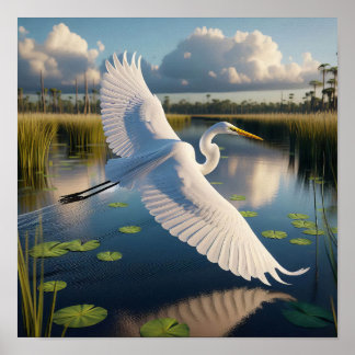 Affiche Majestic Great Egret dans les terres humides paisi