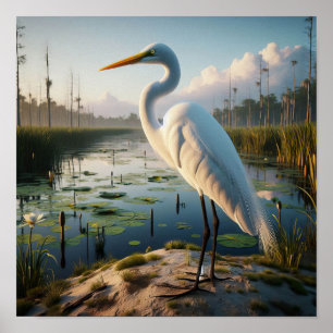 Affiche Majestic Great Egret dans les terres humides paisi