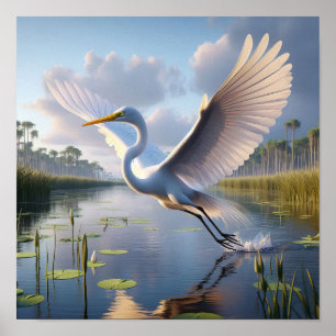 Affiche Majestic Great Egret dans les terres humides paisi