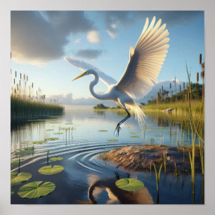 Affiche Majestic Great Egret dans les terres humides paisi