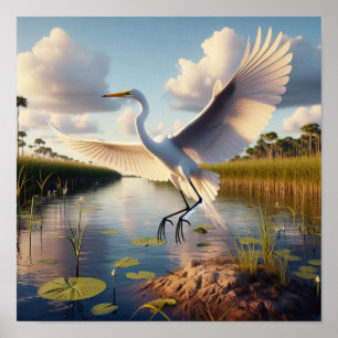 Affiche Majestic Great Egret dans les terres humides paisi