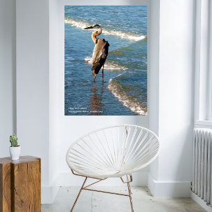Affiche Majestic Heron Bird Beach Blue Waves