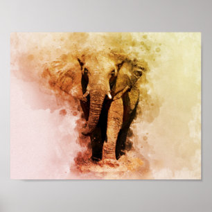 Affiche Majestic Homme African Elephant Walking Aquarelle