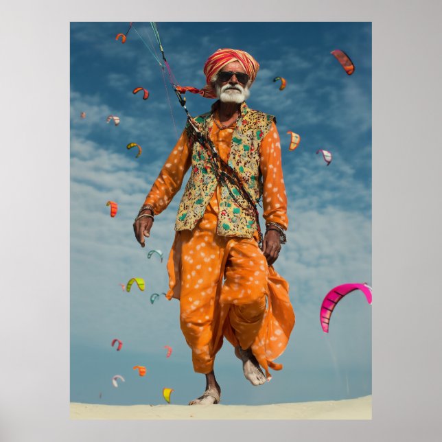 Affiche Majestic indienne Elder Kite Flying on the Beach