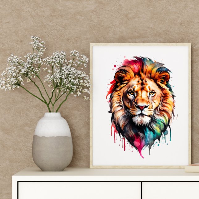 Affiche Majestic Lion Rainbow Watercolor Splash Art (Créateur téléchargé)