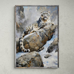 Affiche Majestic Sentinel : Léopard de neige sur le rocher