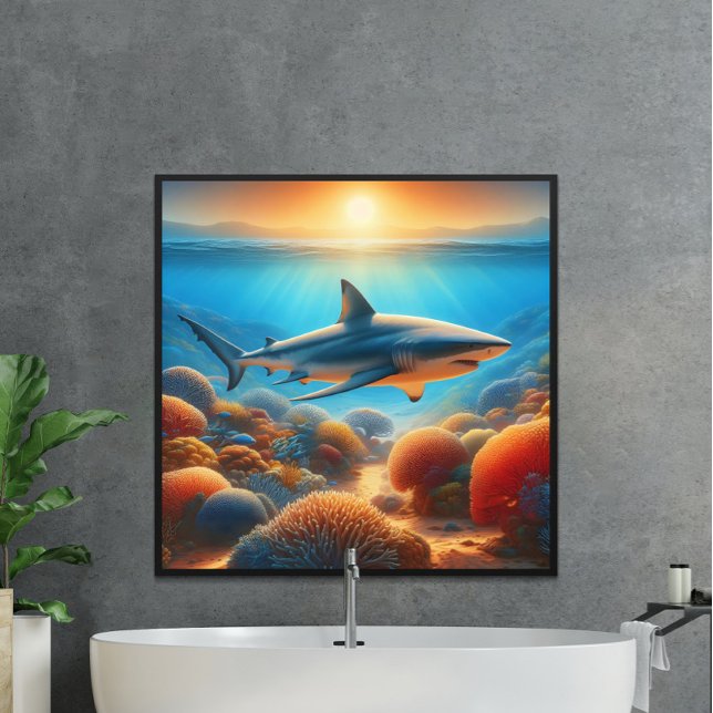 Affiche Majestic Shark Glides Au-Dessus Du Vibrant Coral G (Créateur téléchargé)