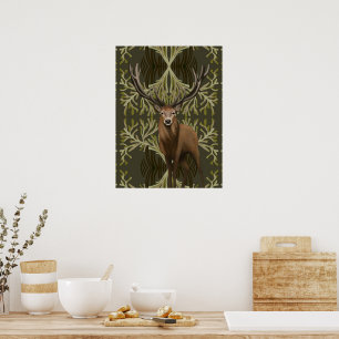 Affiche Majestic Stag Abstraite Green Forest