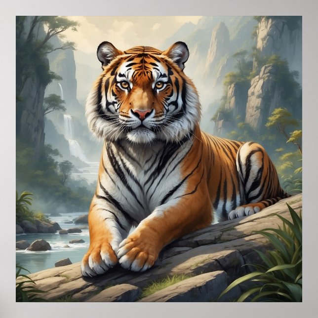 Affiche Majestic Tiger assis dans la rivière Faune (Devant)