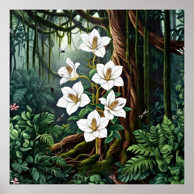 Affiche Majestic White Lily in Enchanted Jungle Art (Devant)