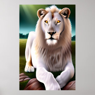 Affiche Majestic White Lion Golden Eyes Ethereal Art