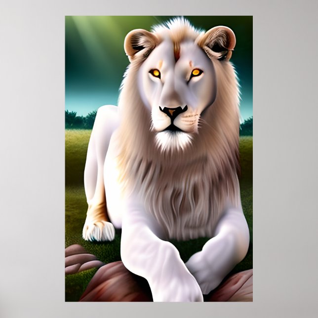 Affiche Majestic White Lion Golden Eyes Ethereal Art (Devant)