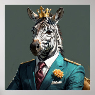 Affiche Majestic Zebra avec Couronne Portrait Peinture