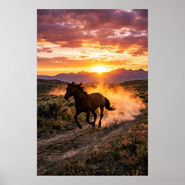 Affiche Majestueuse de Cheval Sauvage au Coucher d (Devant)