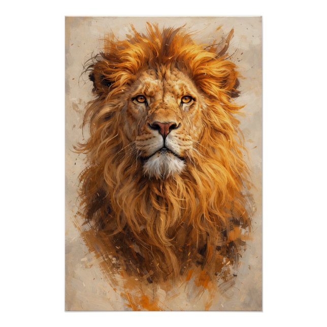 Affiche Majestueuse du Portrait de Lion – Puissanc (Devant)