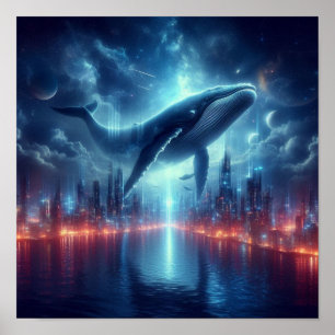 Affiche Majeur Baleine Au-Dessus de la Silhouette de la Vi