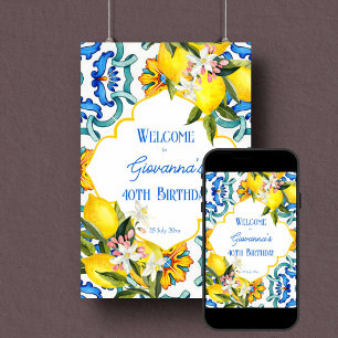Affiche Majolica en tuiles bleues citrons signe d'annivers