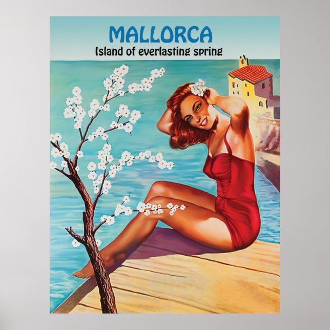 Affiche Majorque, printemps éternel, fille sur la côte (Devant)