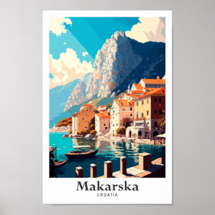 Affiche Makarska Croatie Illustration du Vintage voyage ar