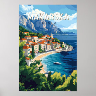 Affiche Makarska Croatie Illustration Voyage Art Vintage