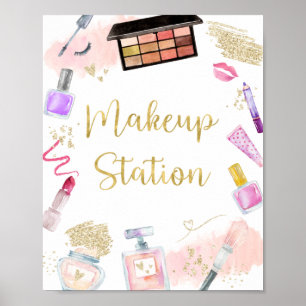 Affiche Makeup Station Glitz & Glam Spa Birthday Sign