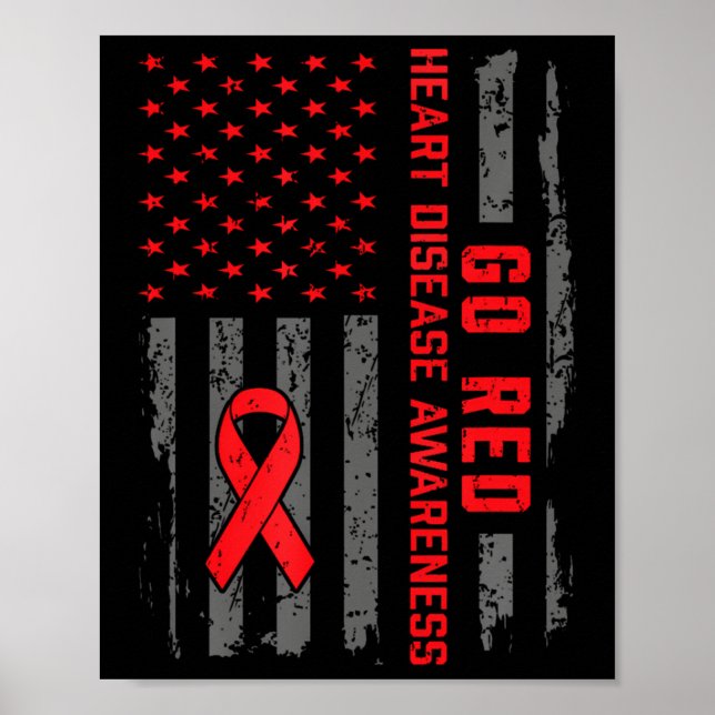 Affiche Maladie cardiaque Drapeau américain Aller Maladie  (Devant)