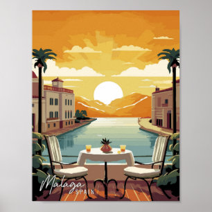 Affiche Malaga Espagne Art vintage illustration de voyage