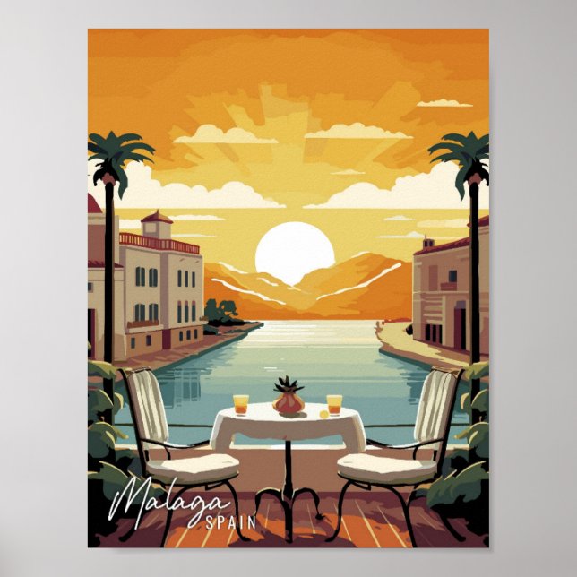 Affiche Malaga Espagne Art vintage illustration de voyage (Devant)