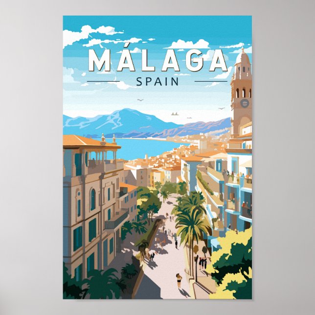 Affiche Malaga Espagne Travel Art Vintage (Devant)