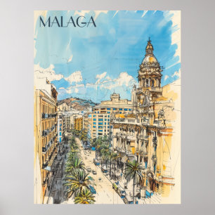 Affiche Malaga Espagne Voyage
