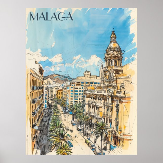 Affiche Malaga Espagne Voyage (Devant)