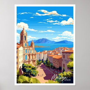 Affiche Malaga Espagne Voyage Vintage Illustration