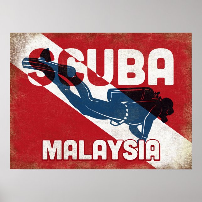 Affiche Malaysie Scuba Diver - Blue Retro (Devant)