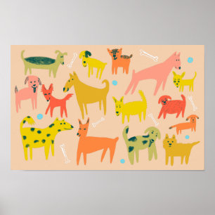 Affiche Malheur ! Illustration colorée de chiens amusants