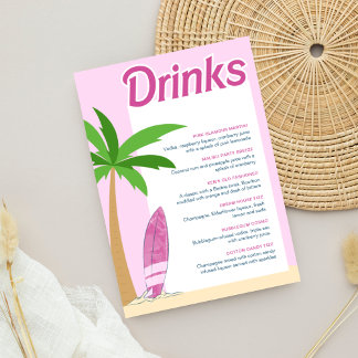 Affiche Malibu Beach Pink Party Bachelorette Cocktail Menu