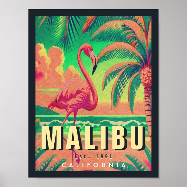 Affiche Malibu California Retro Sunset Souvenirs 1950 (Devant)
