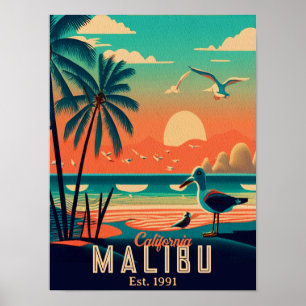 Affiche Malibu California Retro Sunset Souvenirs 1950