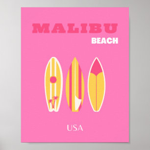Affiche Malibu, Malibu Beach, Californie, Preppy, rose