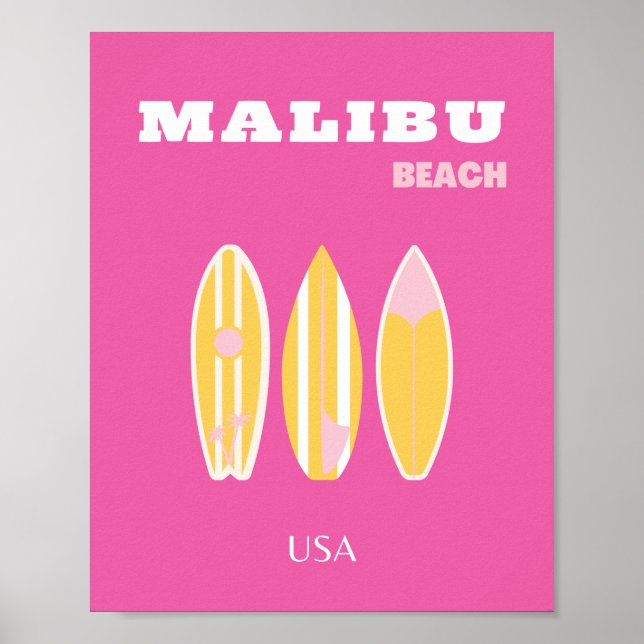 Affiche Malibu, Plage de Malibu, Art du voyage, Preppy, Ro (Devant)