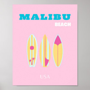 Affiche Malibu, Plage de Malibu, Preppy, Preppy Girl, Rose