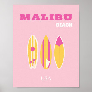 Affiche Malibu, Plage de Malibu, Preppy, Rose
