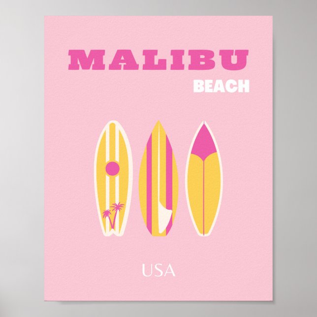 Affiche Malibu, Plage de Malibu, Preppy, Rose (Devant)