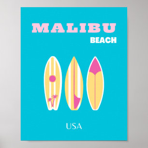 Affiche Malibu, Plage de Malibu, Tropical, Preppy, Art de
