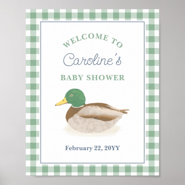 Affiche Mallard Chasse au canard Baby shower de garçon Bie (Devant)