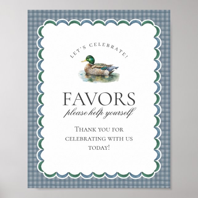 Affiche Mallard Duck Hunting Blue Gingham Favors Sign (Devant)