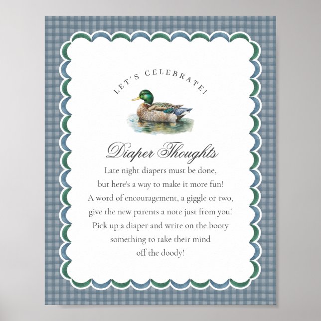 Affiche Mallard Duck Hunting Gingham Diaper Thoughts Sign (Devant)