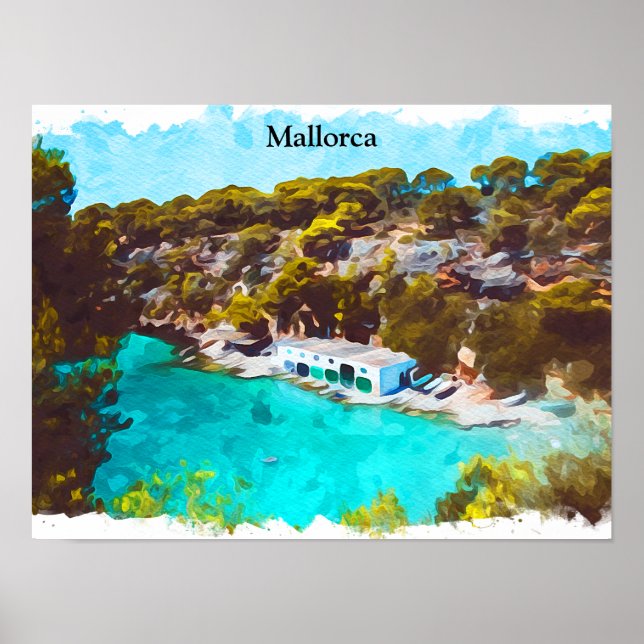 Affiche Mallorca Espagne Vue panoramique à l'aquarelle Pay (Devant)