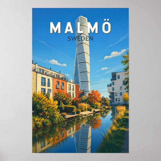 Affiche Malmö Suède Illustration Voyage Art Vintage (Devant)