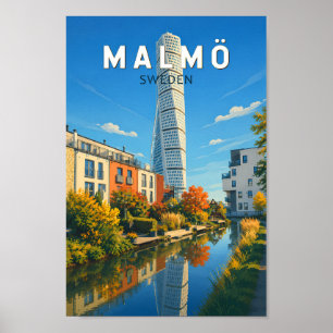 Affiche Malmö Suède Illustration Voyage Art Vintage